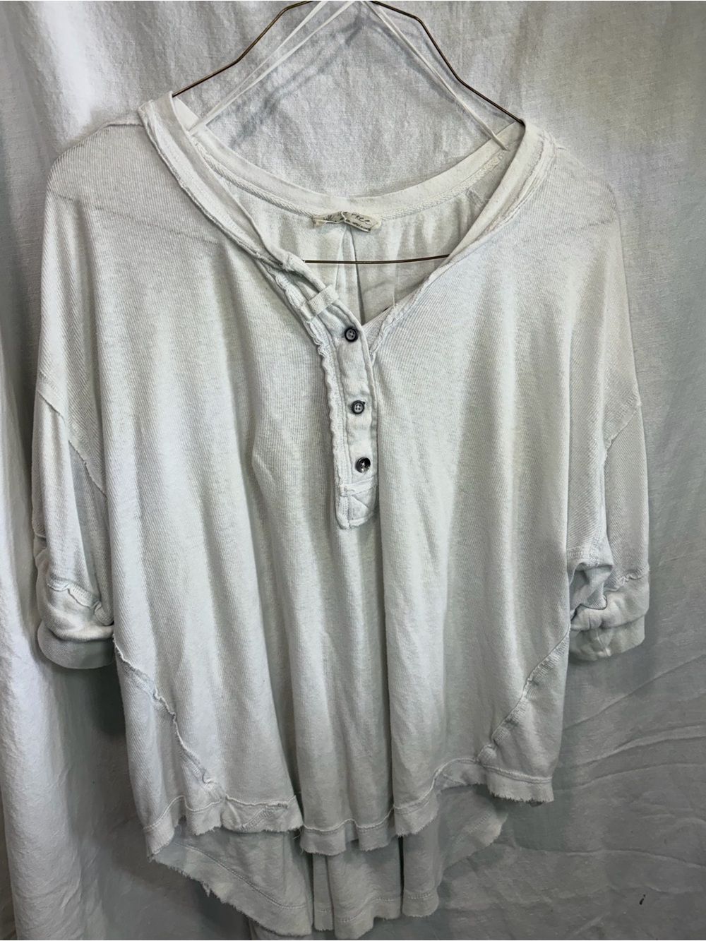 We the Free Relaxed White Long-Sleeve Henley Top